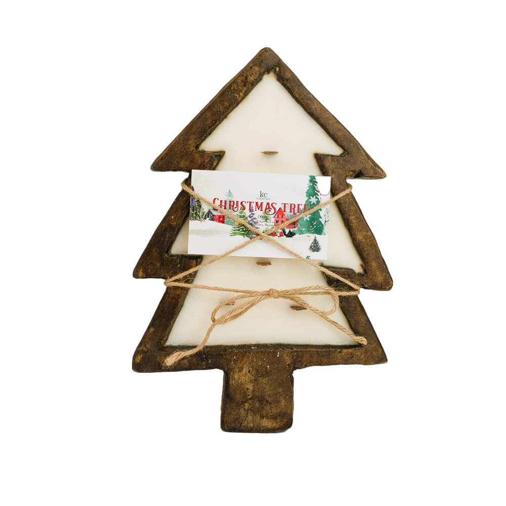 Carved Wooden Dough Bowl CHRISTMAS TREE outlet Candle Scented DICKENS CHRISTMAS 2 LB