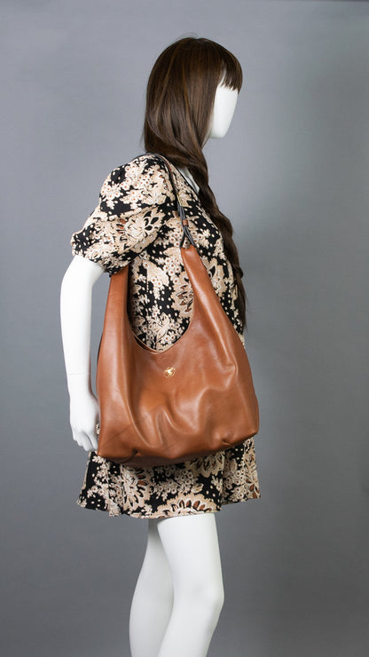 Jena Buckle Hobo Shoulder Bag in Smooth Cognac Leather – Town & Shore  Handcrafted